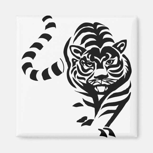 Imán Gato del tigre Big Black White Stripes Prowl Walk (Frente)