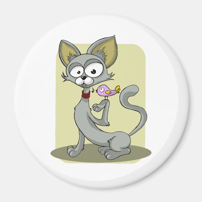 Imán Gato delgado y pájaro rosa (Frente)
