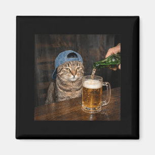 Imán Gato Divertido Bebiendo Cerveza Gorra Gráfica Sin 