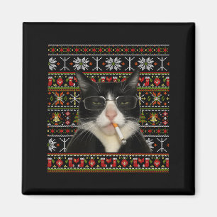 Imán Gato Divertido Fumando Meme Navidad Suéter Feo Gat