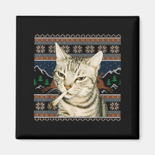 Imán Gato Divertido Fumando Meme Navidad Suéter Feo Gat