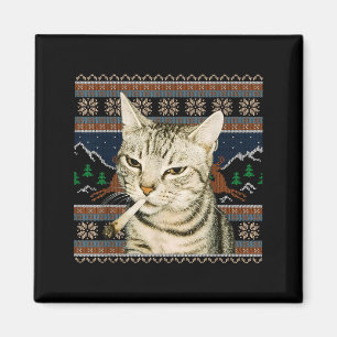 Imán Gato Divertido Fumando Meme Navidad Suéter Feo Gat