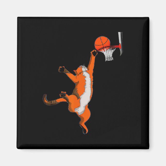 Imán Gato divertido Jugando Baloncesto Deportes Gato Ba (Frente)
