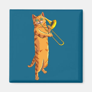 Imán Gato Divertido Tocando Trombón Regalo Gato Fresco 