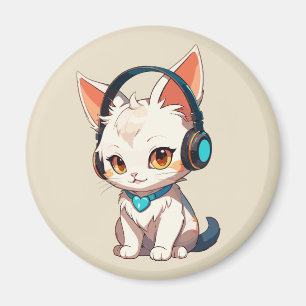 Imán Gato Elegante y Bonito con Auriculares