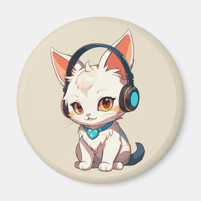 Imán Gato Elegante y Bonito con Auriculares (Frente)