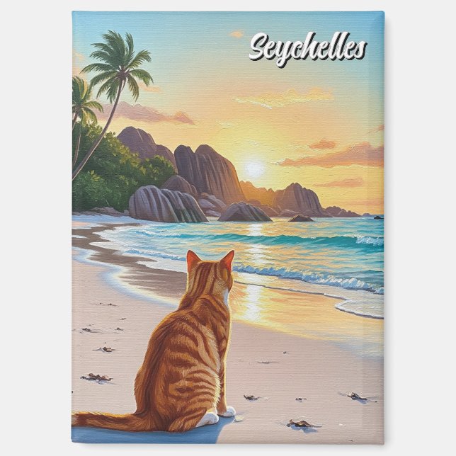 Imán Gato en la playa de Anse Source d'Argent en Seyche (Anverso)