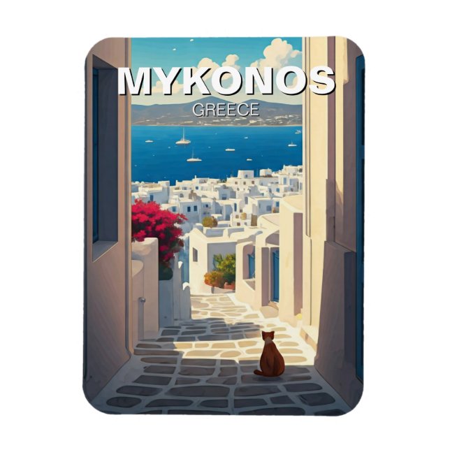 Imán Gato en Mykonos Grecia en bicicleta en viaje (Vertical)