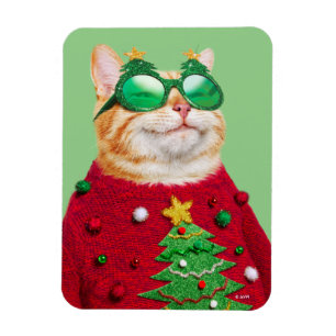 Imán Gato en suéter Navidad feo