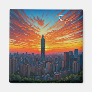 Imán Gato en Taipei 101 Taiwan Sunset