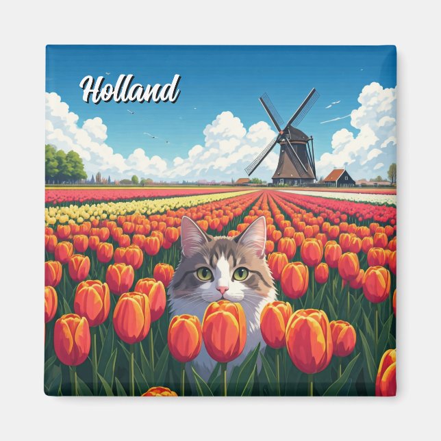 Imán Gato en Tulip Fields Holanda (Frente)