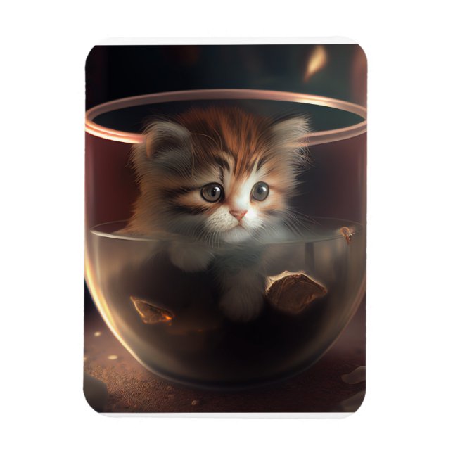 Imán gato en una foto transparente flexible de un vaso  (Vertical)