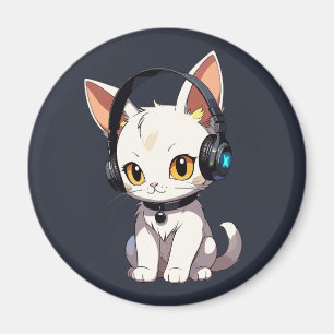 Imán Gato encantador y elegante con auriculares