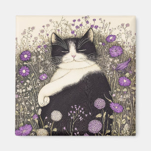 Imán Gato entre flores