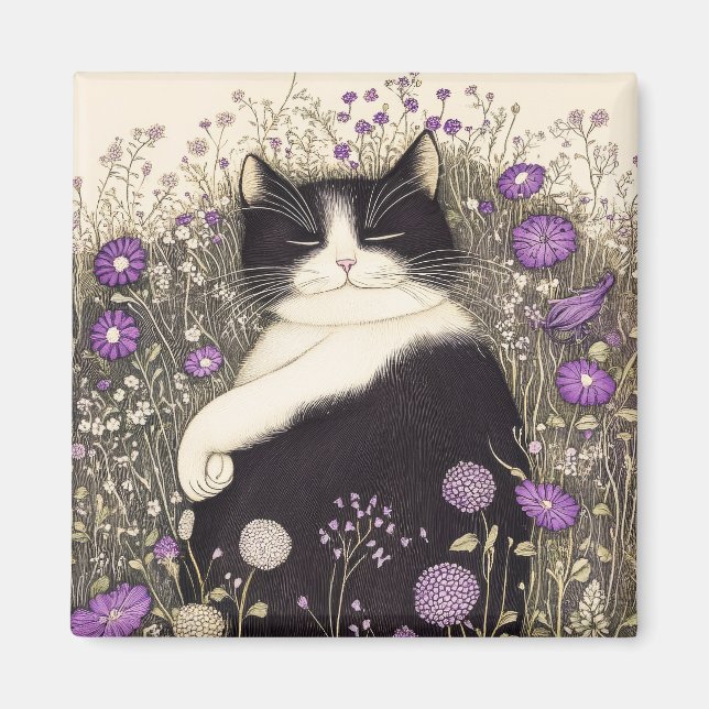 Imán Gato entre flores (Frente)