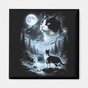 Imán Gato esmoquin aullando a la luna retro 90s