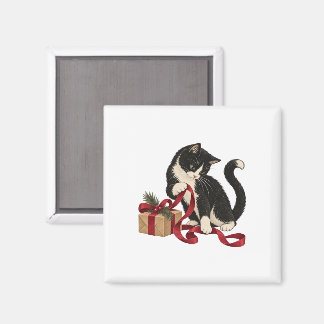 Imán Gato esmoquin con cinta de regalo roja