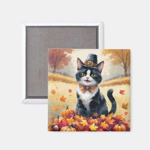 Imán Gato esmoquin entre hojas de otoño Arte de Acción