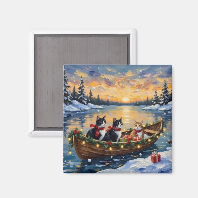 Imán Gato Esmoquin Navidad Barco Fiesta (Anverso/Reverso)