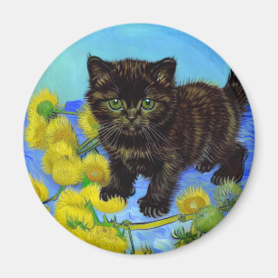 Imán Gato estilo Van Gogh con girasoles