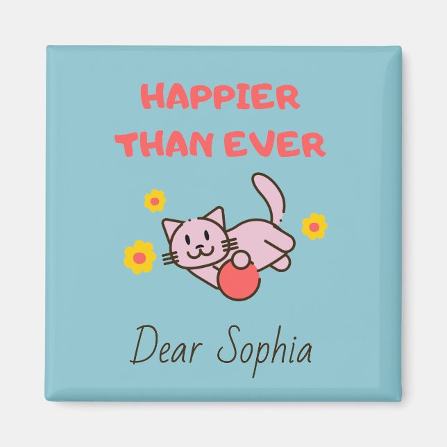 Imán Gato feliz con flores (Frente)