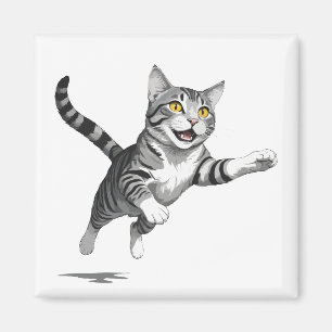 Imán Gato Feliz Diversión Jugadora Saltando En El Aire 