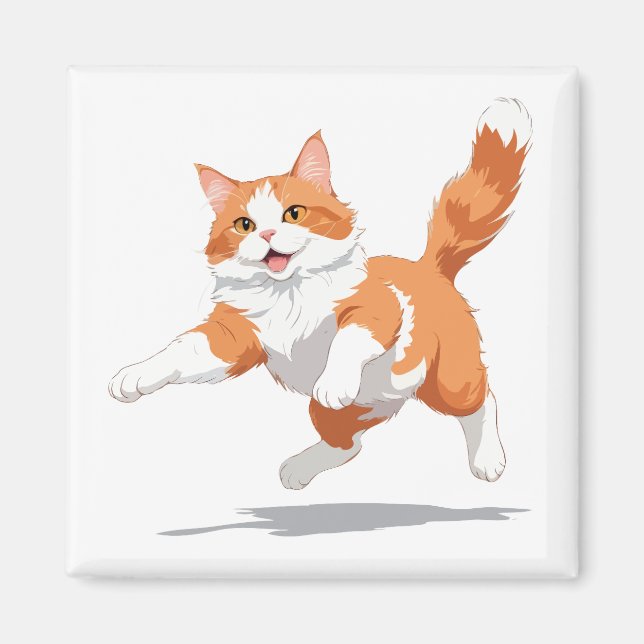 Imán Gato Feliz Diversión Jugadora Saltando En El Aire  (Frente)