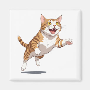 Imán Gato Feliz Diversión Jugadora Saltando En El Aire 