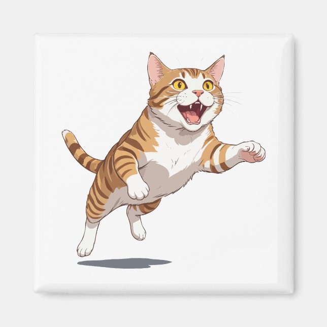 Imán Gato Feliz Diversión Jugadora Saltando En El Aire  (Frente)