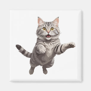 Imán Gato Feliz Diversión Jugadora Saltando En El Aire 