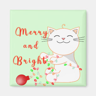 Imán Gato Feliz Jugando Con Luz LED Navidad Adorable