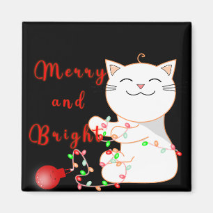 Imán Gato Feliz Jugando Con Luz LED Navidad Adorable