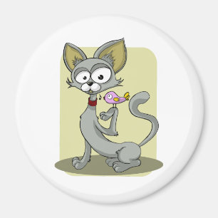 Imán Gato flaco y pájaro rosado