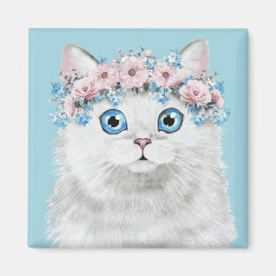 Imán Gato floral blanco dulce