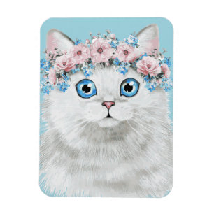 Imán Gato floral blanco dulce