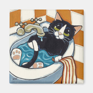 Imán Gato fresco que se baña en el ilustracion del