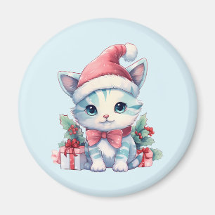 Imán Gato gatito lindo en un sombrero de Santa Navidad