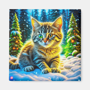 Imán Gato gatito lindo jugando afuera en la víspera de 