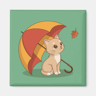 Imán Gato Gatito Lindo Rojo Amarillo Paraguas Caída Ver
