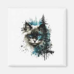 Imán Gato gato azul ojos gato Motiart Bosque gato gato 