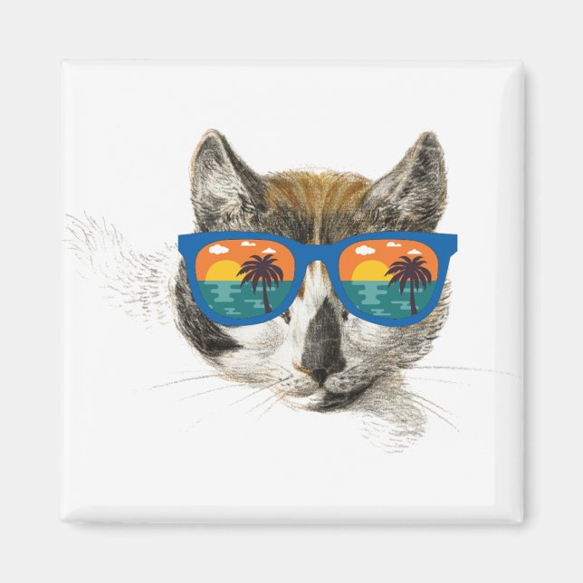 Imán Gato gracioso de verano (Frente)