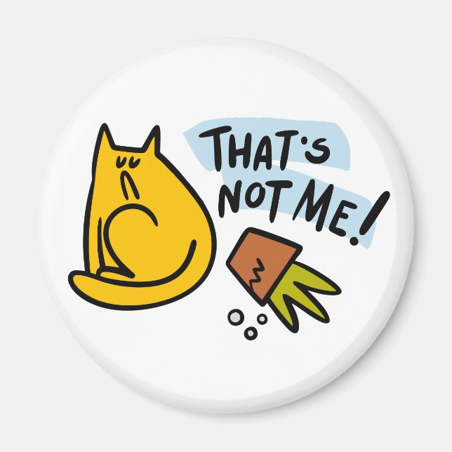 Imán Gato gracioso y una maceta de flores volteada (Frente)