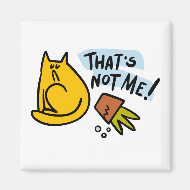 Imán Gato gracioso y una maceta de flores volteada (Frente)