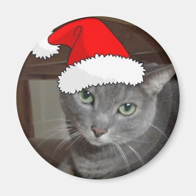 Imán Gato gris azul ruso navidad (Frente)