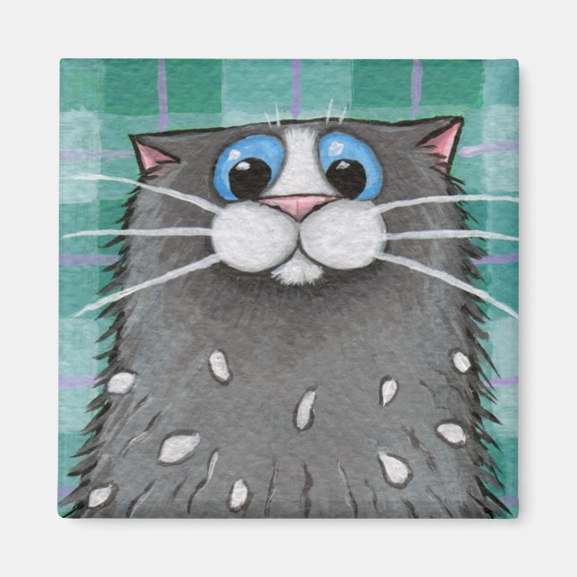 Imán gato gris con carga estática (Frente)