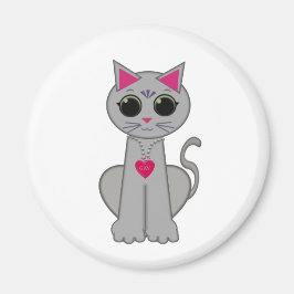 Imán Gato Gris Divertido Feliz Lindo