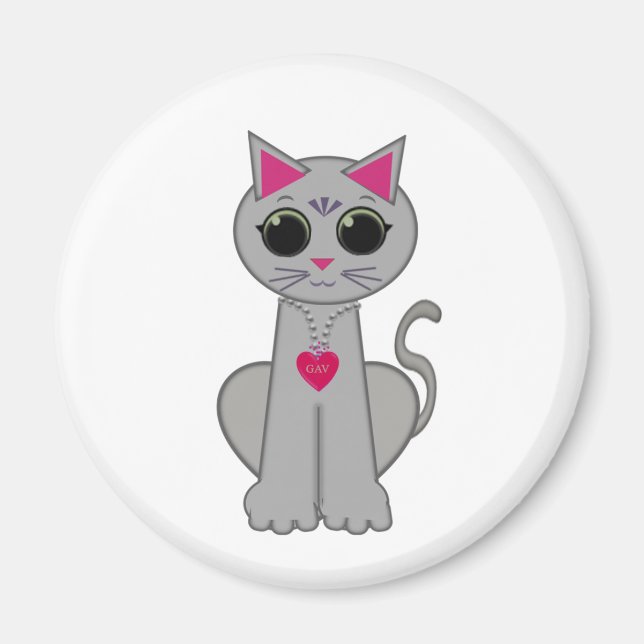 Imán Gato Gris Divertido Feliz Lindo (Frente)