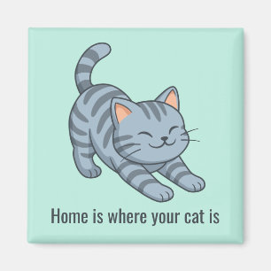 Imán Gato Gris Tabby Verde Estirándose Texto Personaliz