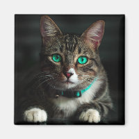 Gato gris y blanco con ojos azules y cuello coinci