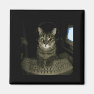 Imán Gato Hacker Meme Divertido Gato Informático Gatito